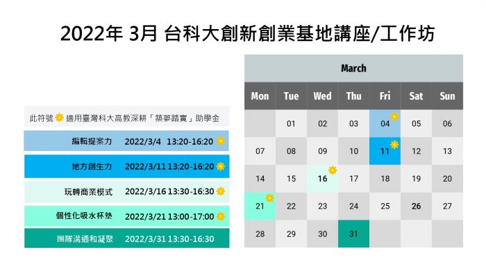 3月份的講座及工作坊時間表